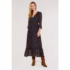 Apricot Blue & Orange Animal Shirred Waist Maxi Dress