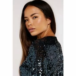 Apricot Grey Sequin Puff Sleeve Tie Waist Dress -Apricot Shop unnamed file 1016