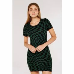 Apricot Green & Black Illusion Check Bodycon Knit Dress -Apricot Shop unnamed file 1020