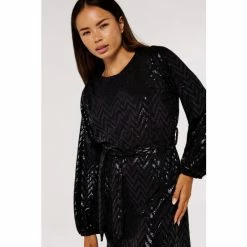 Apricot Black Chevron Puff Sleeve Dress -Apricot Shop unnamed file 1049