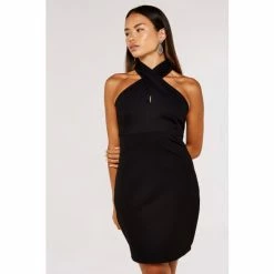 Apricot Black Halterneck Bodycon Dress