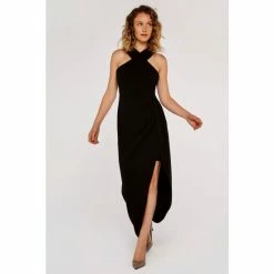 Apricot Black Cross Over Neck Wrap Midi Dress -Apricot Shop unnamed file 1071