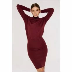Apricot Burgundy Red Roll Neck Knitted Dress -Apricot Shop unnamed file 1083