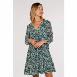 Apricot Green Floral V-neck Babydoll Dress -Apricot Shop unnamed file 1092