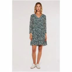 Apricot Green Floral V-neck Babydoll Dress -Apricot Shop unnamed file 1093