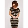 Apricot Gold & Black Sequin Stripe Shift Dress
