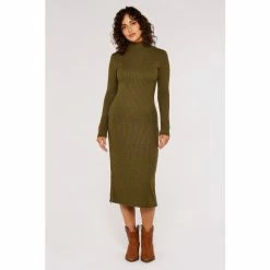 Apricot Khaki Green High Neck Midi Dress -Apricot Shop unnamed file 1116