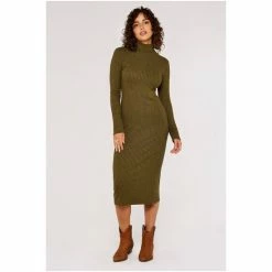 Apricot Khaki Green High Neck Midi Dress -Apricot Shop unnamed file 1117