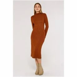 Apricot Khaki Green High Neck Midi Dress -Apricot Shop unnamed file 1118