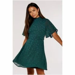 Apricot Blue Star Jaquard Angel Sleeve Dress -Apricot Shop unnamed file 1124