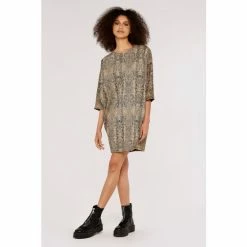Apricot Brown Leopard Print Cocoon Dress
