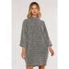 Apricot Black & White Boucle Mock Neck Cocoon Dress