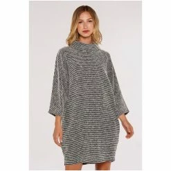 Apricot Black & White Boucle Mock Neck Cocoon Dress -Apricot Shop unnamed file 1149