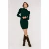 Apricot Green Ruch Shoulder Mock Neck Knit Dress