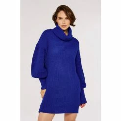Apricot Blue Cowl Neck Jumper Dress