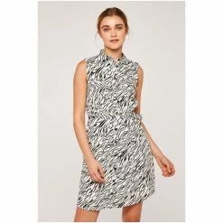 Apricot White & Black Zebra Sleeveless Shirt Dress -Apricot Shop unnamed file 119