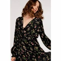 Apricot Black Multi Soft Floral Tiered Dress