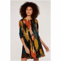 Apricot Mustard Yellow & Green Art Attack Long Sleeve Swing Dress -Apricot Shop unnamed file 1221