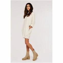 Apricot Neutral Soft Rib Cocoon Dress -Apricot Shop unnamed file 1231