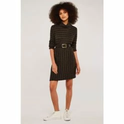 Apricot Brown Jigsaw Stripe Cocoon Dress