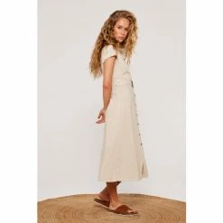 Apricot Cream Vintage Tortoise Shell Linen Button Dress -Apricot Shop unnamed file 1239