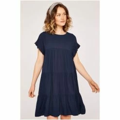 Apricot Navy Blue Ruffle Sleeve Detail Tiered Dress -Apricot Shop unnamed file 124
