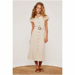 Apricot Cream Vintage Tortoise Shell Linen Button Dress -Apricot Shop unnamed file 1242