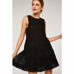 Apricot Black Broderie Anglaise Tiered Dress