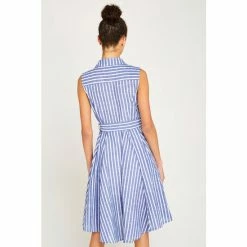 Alternative view of Apricot Blue Pinstripe Button Tie Waist Dress