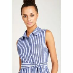 Apricot Blue Pinstripe Button Tie Waist Dress -Apricot Shop unnamed file 1271