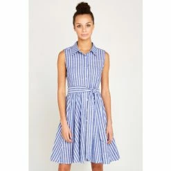 Apricot Blue Pinstripe Button Tie Waist Dress -Apricot Shop unnamed file 1272