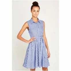Apricot Blue Pinstripe Button Tie Waist Dress -Apricot Shop unnamed file 1273