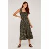 Apricot Green Orchid Print Tiered Midi Dress