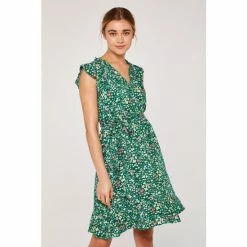 Apricot Green Ditsy Cluster Ruffle Dress
