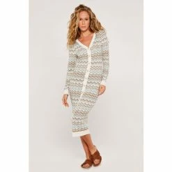 Apricot Cream Chevron Knit Button Cardigan Dress -Apricot Shop unnamed file 1308