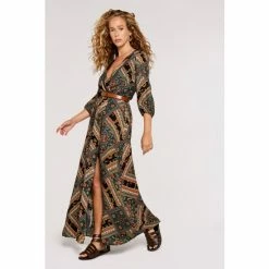 Apricot Black Multi Scarf Print Wrap Maxi Dress