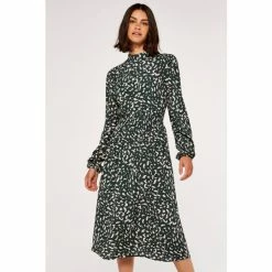 Apricot Green Spot Marocaine Shirred Waist Dress