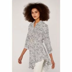 Apricot White & Black Printed Circle Hanky Hem Dress