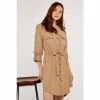 Apricot Camel Drawstring Shirt Dress