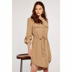 Apricot Camel Drawstring Shirt Dress -Apricot Shop unnamed file 1365