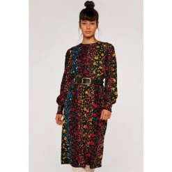 Apricot Multi Floral Stripe Smock Midi Dress