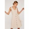 Apricot Nude Linen Mix Button Through Dress