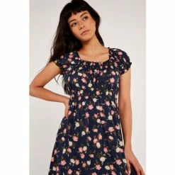 Apricot Navy Vintage Rose Milkmaid Dress