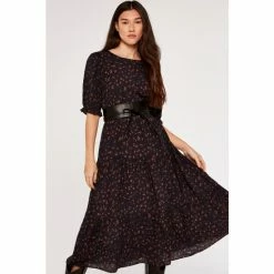 Apricot Blue Graphic Animal Tiered Midi Dress