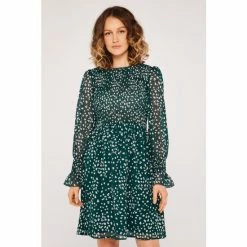 Apricot Green Graphic Abstract Animal Print Skater Dress