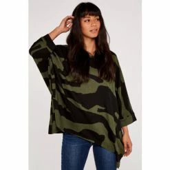 Apricot Green & Black Zebra Print Waterfall Batwing Top