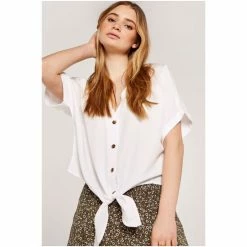 Apricot White Button Down Knot Front Top -Apricot Shop unnamed file 1443