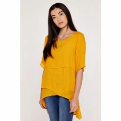 Apricot Yellow Layered Slub Shimmer Top