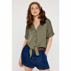 Apricot Green Button Down Knot Front Top -Apricot Shop unnamed file 1452