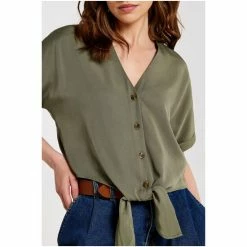Apricot Green Button Down Knot Front Top -Apricot Shop unnamed file 1453